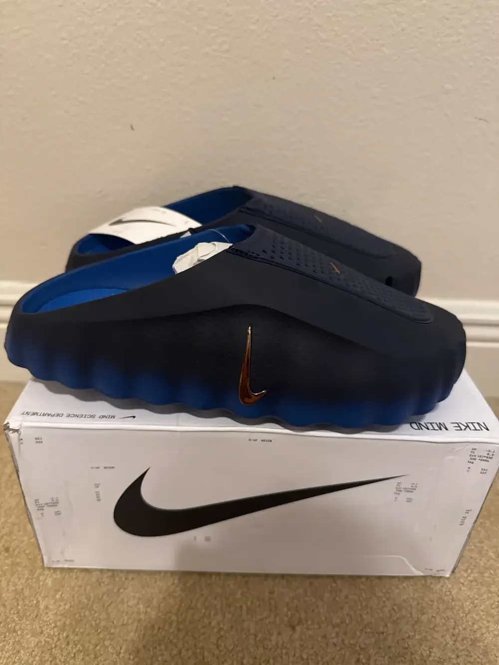 New - Men's Nike Mind 001 Blackened Blue Game Royal Slides